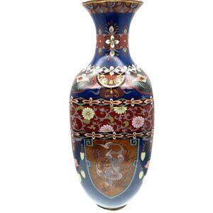 Japanese Meiji 1867 - 1911 Cloisonné Enamel Vase Floral Dragon Phoenix 12"